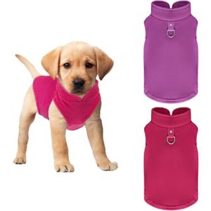 2 Pcs Dog Fleece Vest Sweater Winter Warm Dog Sleeveless Jacket Soft Pullover Fleece Cold Weather Coat Hoodie with D-Ring Leash for Small Medium Dogs Unisex (Purple,Pink, Medium)