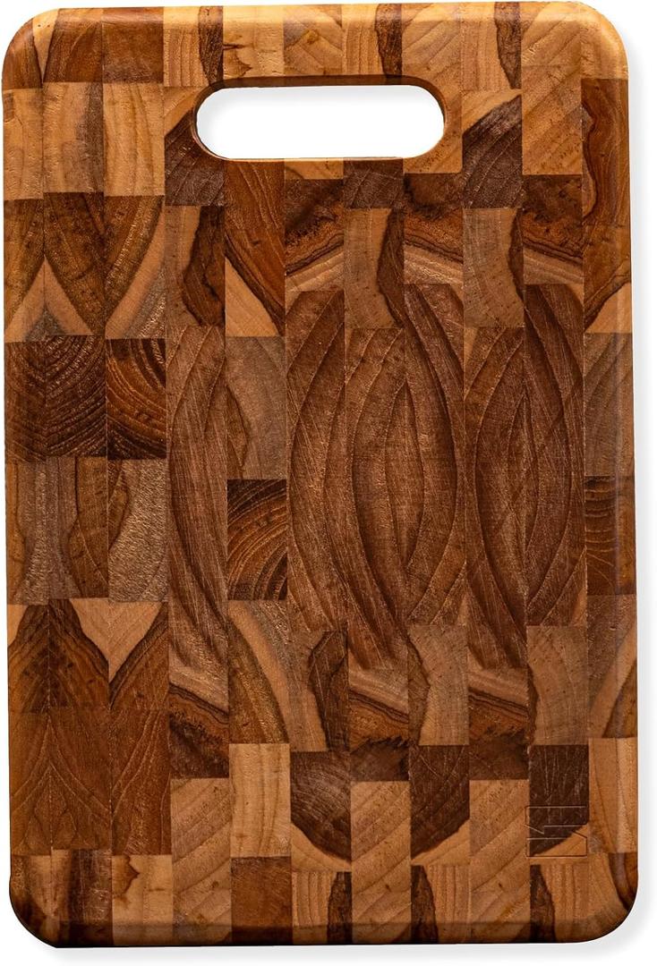 IWAS Upcycled Teak Wood Cutting Board | Medium 11.81" x 7.87" x 1"| Made from Upcycled Teak Wood | Sustainable & Environmentally Friendly End Grain Wooden Chopping Boards for Kitchen