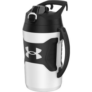 Under Armour Half Gallon Water Bottle Insulated, 64oz Insulated Water Bottle with Handle, Fence Hook, Leak Resistant, for Baseball, Football & More, White/Black