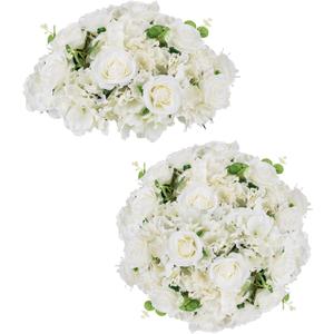 BLOSMON Fake Flower Balls Centerpieces: 2 Pcs 15.7" Large White Rose Hydrangea Artificial Flowers Arrangement for Wedding Table - Faux Silk Floral for Party Home Reception Decoration