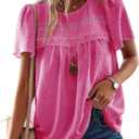 Falechay Womens Summer Tops Crewneck Short Sleeve Shirts Casual Chiffon Blouses Flowy Lace Hem Boho Clothing Trendy 2026 (XX-Large, Hot Pink)
