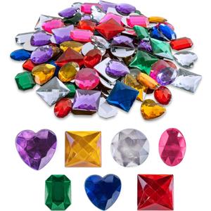 Super Z Outlet 1" Assorted Colorful Adhesive Stick-On Heart Star Round Shaped Jewel Gems for Arts & Crafts, Themed Party Decoration Accessories, Children Activities (100 Pack)