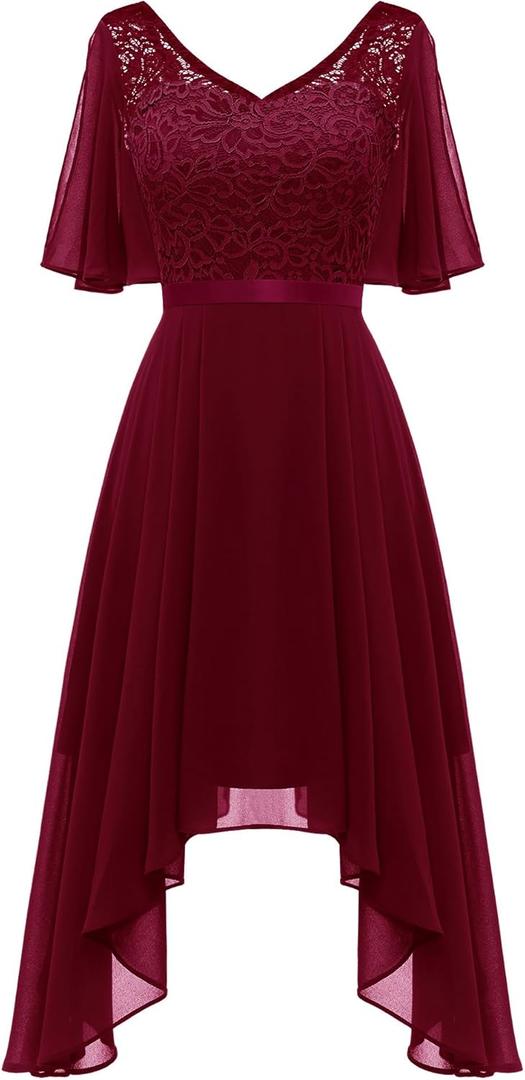 BeryLove Cocktail Formal Party Dress Bridesmaid Wedding Guest A Line Lace Elegant Flowy Prom Dresses