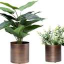 MyGift Antique Bronze Tone Metal Cylindrical Indoor Plant Pot, Succulent Planters Flower Pots, 6 and 5-inch, Set of 2 - Handcrafted in India