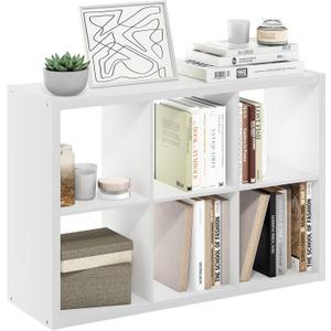 Furinno Cubicle Book Shelf, 6-Cube Bookshelf, Extra Thick Frame Horizontally & Vertically Reversible Bookcase with Open Back, 14.6" x 44" x 30", for Living Room, Bedroom, Home Office, White, 6-cube,1.2in