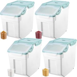 Sunnyray 4 Pcs 33 Lbs Blue Rice Flour Storage Bins with Wheels
