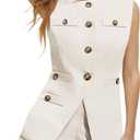 Tankaneo Womens 2 Piece Outfits Casual Suit Sets Sleeveless Button Down Blazer Vest Shorts Office Business Matching Set (Medium, White)