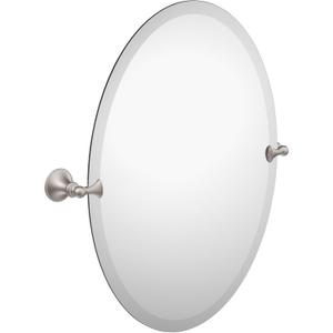 Moen Glenshire Brushed Nickel 26-Inch x 22-Inch Frameless Pivoting Bathroom Mirror, Oval Tilting Wall Mirror, DN2692BN