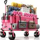 400L Folding Wagon Cart with Brakes & Removable Table, 580lbs Heavy Duty Collapsible Wagon, Big All-Terrain Wheels for Camping, Sports, Grocery, Outdoor - Pink