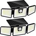 INCX Solar Lights Outdoor Waterproof, 3000 LM 156 LED Motion Sensor Outdoor Lights, 3 Heads Solar Powered Security Flood Light Motion Detected Spotlight for Patio Garage Yard Entryways, 2 Pack Black