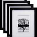Egofine 8x10 Picture Frames Set of 4, Made of Solid Wood Covered by Plexiglass 4x6 and 5x7 with Mat or 8x10 without Mat, for Table Top Display and Wall Mounting Photo Frame Black