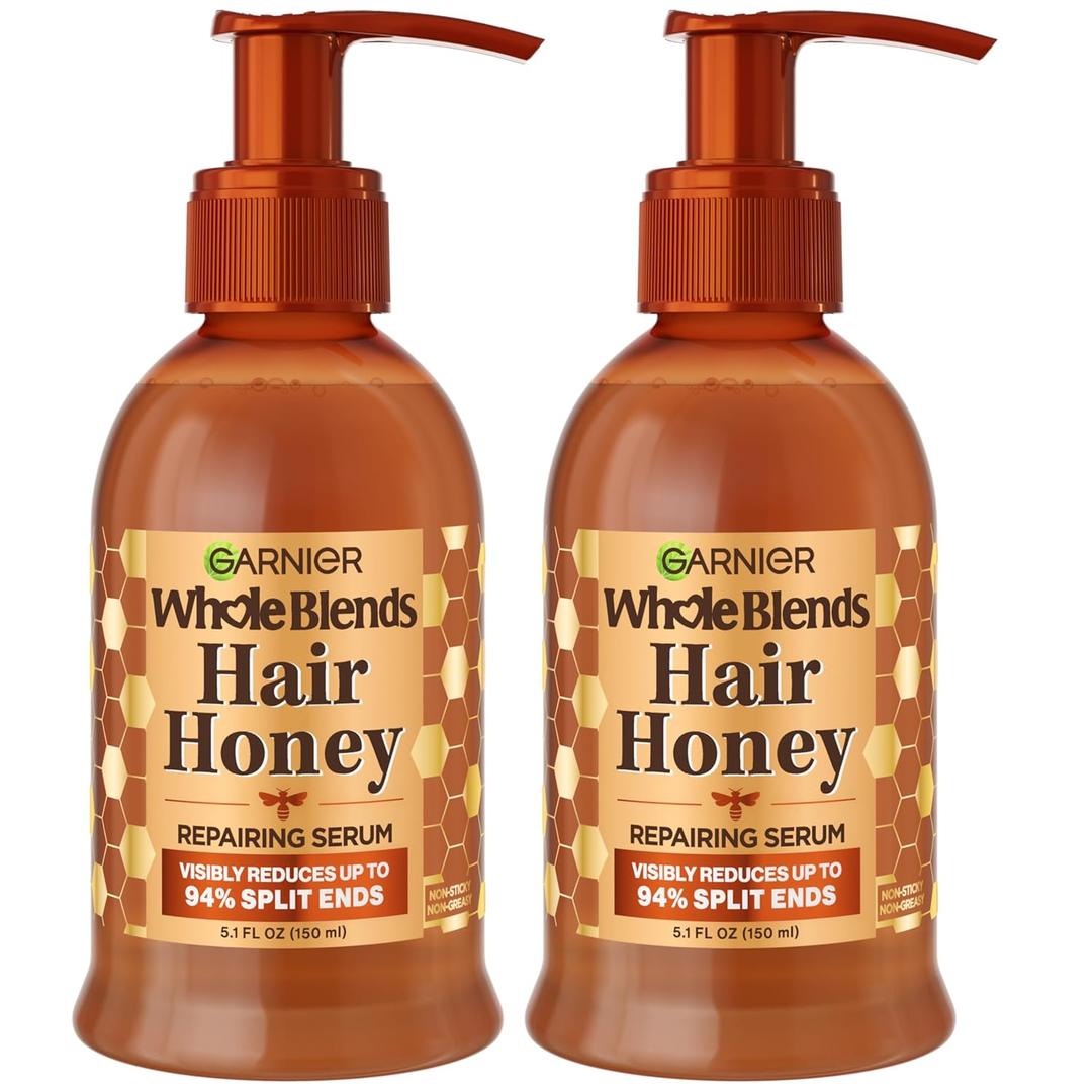 Garnier Whole Blends Honey Treasures Hair Honey Repairing Serum for Long, Damaged Hair, 5.1 Fl Oz, 2-Count