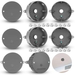 Juexica 4 Set 4'' Old Work Round Electrical Box with Cover Weatherproof Outdoor Outlet Junction Box with 5 Hole 1/2-inch Holes Aluminum Ul Listed for Ceiling Mount Lighting Systems (Classic,Gray)