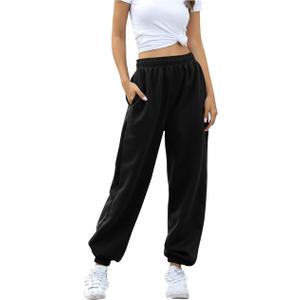 Cotton Joggers for Women High Waisted Cinch Bottom Baggy Sweatpants Casual Athletic Jogger Sweat Pants with Pockets,  Black, M
