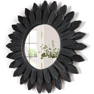Honiway Black Wall Decor Wall Mirror 12 inch Boho Wall Decor Wood Decorative Mirror for Room Decor Home Decor for Bedroom Living Room Bathroom Kitchen Black