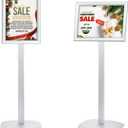 Heavy Duty Pedestal Sign Holder for Display, 8.5 x 11 inches Adjustable Floor Standing Sign Holder with Weighted Base , Vertical and Horizontal View Sign Stand for Indoor/Outdoor AdvertisingSilver