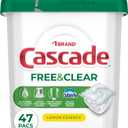 Cascade Free & Clear Dishwasher Pods, Dishwasher Detergent, Dish Detergent Soap, Lemon Essence, 47 Count