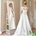 Nicetree 360 Swivel Jewelry Cabinet with Lights, Touch Screen Vanity Mirror, Rotatable Full Length Mirror with Jewelry Storage, Standing Jewelry Armoire Organizer, Foldable Makeup Shelf, White