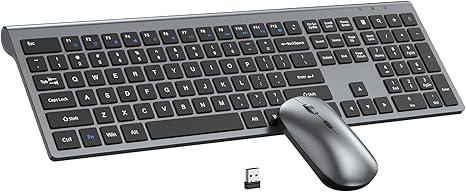 Wireless Keyboard and Mouse Combo, Full Size Keyboard and Mouse, Long Battery Life, Optical Mouse, 2.4G LagFree Cordless Mice Keyboard Set Ultra Slim Design for Computer, Laptop, PC, Mac, Windows