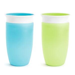 Munchkin Sippy Cups for Toddlers 1-3, Spill Proof Miracle 360 Cup, 10 Ounce, 2 Pack, Blue/Purple