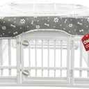 PJYuCien Dog Playpen Mesh Top Cover, Fits 36 Inch 4 Panels Regular Square Plastic Exercise Pet Pen, Adhesive Tape Connections, Grey paw(Note: Cover Only, Fence Not Included)