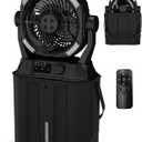 Misting Fan Portable Camping Fan 42800mAh Rechargeable with Remote Control, 3 LED Light & Stepless Speed Control & Cooling Spray with 6L Bucket, Timer Function, Portable Handle, Rotating Hanging Hook (Black)