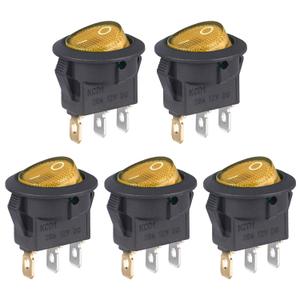 2 x VEXUNGA Round Rocker Switch 12V 20A Yellow Light Iluminated Small Rocker Switch On Off 3 Pin Circle Square Toggles Switches for RV Car Truck Boat (Pack of 5pcs)