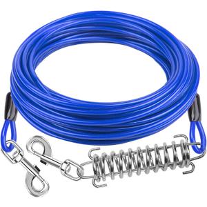 Dog Tie Out Cable Dog Runner Cable with Swivel Hook and Shock Spring Dog Runner Leads for Yard Outdoor and Camping 30FT Tether for Small Large Dogs Up to 500LBS Clear Blue