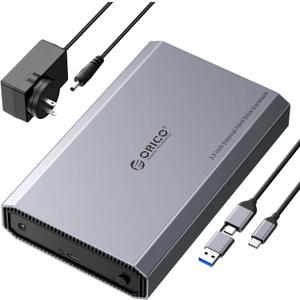 ORICO Aluminum 3.5 Hard Drive Enclosure with USB 3.2 Gen 2 6Gbps Transfer Speed, Fit for 3.5/2.5 Inch SATA HDD SSD Up to 20TB, USB C to USB C/A 2 in 1 Cable Compatible with MacBook Windows(DD35-C3)