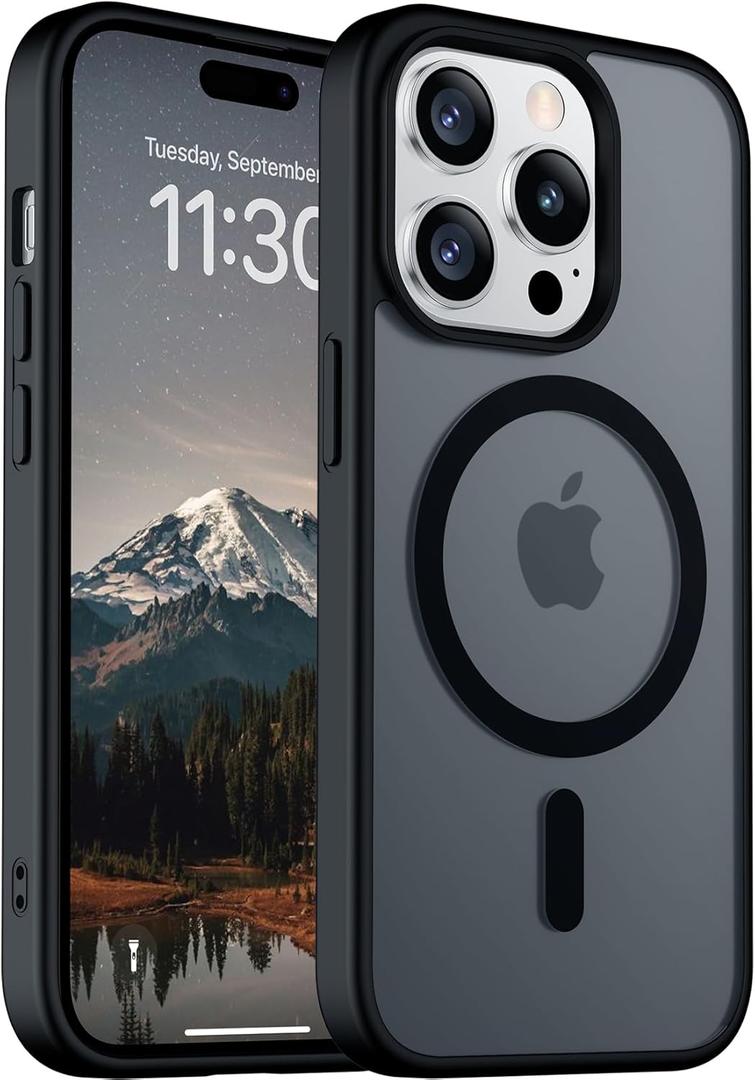 Designed for Magnetic iPhone 14 Pro Case,[Compatible with MagSafe] [Military Grade Drop Protection] Slim Translucent Matte Shockproof with Anti-Fingerprint Phone Case 6.1"-Black