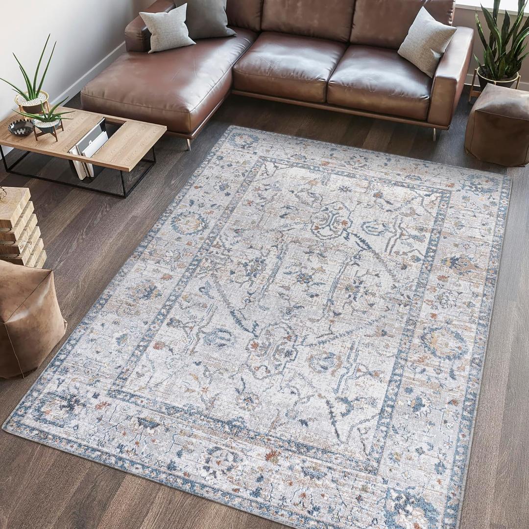Eyely Rustic Border Washable Rug 5X8 Light Gray/Blue, Indoor Area Rug
Ships Rolled, Lays Flat, Premium Construction, Easy-Cleaning for Living Room, Bedroom, Kitchen, Pet Friendly, Non-Shedding
