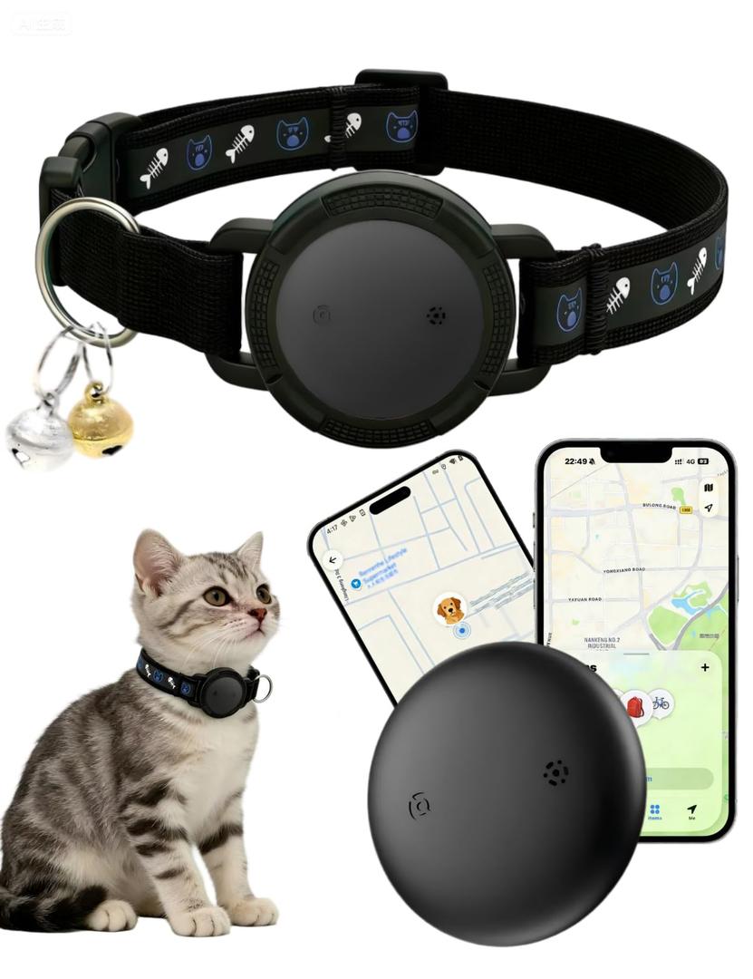 GPS Cat Tracker Collar (iOS & Android)- Dogs GPS Tracker Smart Pet Activity Tracker, No Subscription, Works with Google Find Hub & Apple Find My App, Anti-Lost for Keys, Pet Items Black