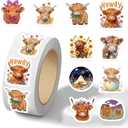 500PCS Highland Cow Stickers Roll 10 Styles Envelope Seals Sticker Cute Animal Stickers Cow Themed Party Favors(500 Per Roll)