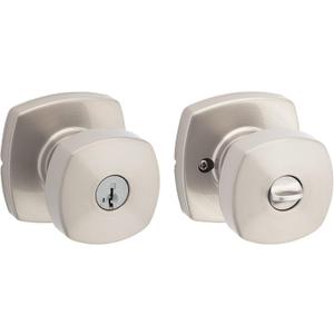 Kwikset Arroyo Knob Entry Door Knob with Lock and Key, Secure Keyed Handle Exterior, Front Entrance and Bedroom, Satin Nickel, Pick Resistant SmartKey Rekey Security and Microban