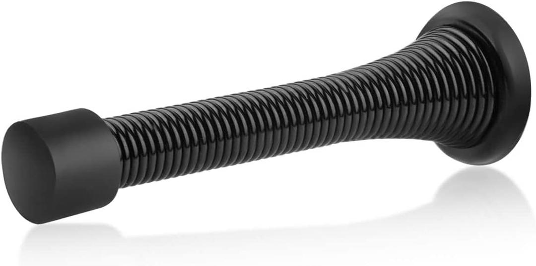 HOMOTEK 1 Pack Black Spring Door Stops,3-1/8" Heavy Duty Door Stop - Flexible Spring Door Stopper with Low Mounted Black Rubber Bumper Tips