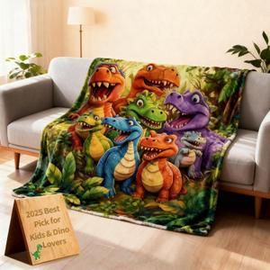 Dinosaur Blanket for Boys Girls 3D Dinosaur Throw Dino Blanket for Toddler Boys Kids Cute Smiling Dinosaurs HD Digital Print Flannel Ultra Soft Lightweight All Season (40"x50")