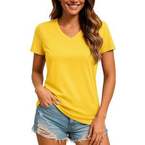 TACVASEN Women's V-Neck T Shirts Short Sleeve UPF 50+ Sun Protection Performance Quick Dry Athletic Workout Tee Tops (Yellow, XL)