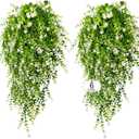 Artificial Hanging Flowers Outdoor UV Resistant Fake Plastic Plants Indoor Outside Garden Porch Window Box Home Wedding Farmhouse Festive Shrub Decor (White, 6 Bundles)