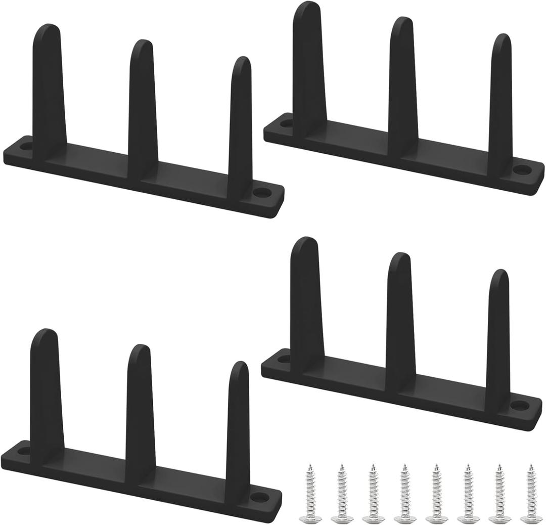 4 Pack Siding Closet Door Floor Guide-Closet Door Floor Guide Fit for 1-3/8" Thick Door, White Closet Door Guides for Floor with 8 Screws, Suitable for Cloakrooms, Bathrooms, and Kitchens (Black)