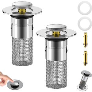 2PCS Bathroom Sink Stopper Hair Catcher, Pop Up Sink Drain Filter with Removable Stainless Steel Filter Basket Hair Catcher,for 1.1-1.3 Inch Drain Hole Anti Clogging Bathtub Basin Sink Drains Stopper