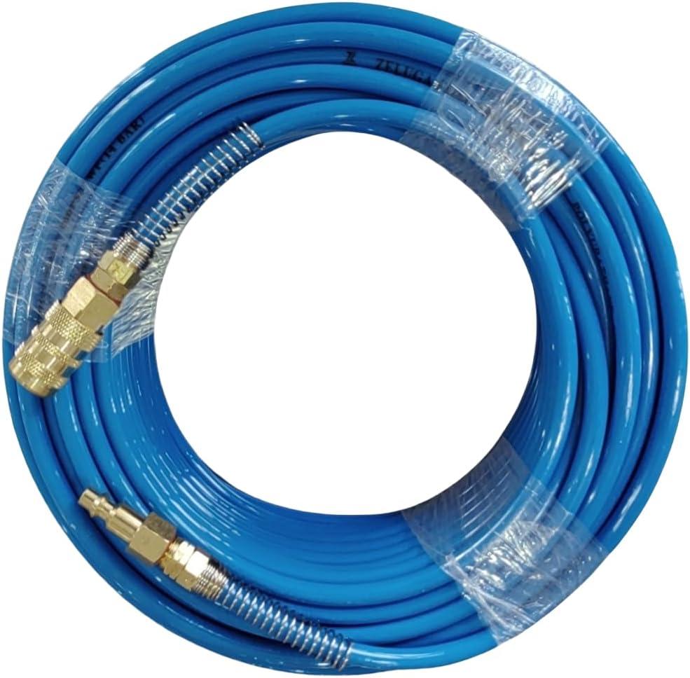 21-314 Polyurethane Non-Transparent Air Hose 1/4in. x 100ft with Fittings, Extremely Light Weight, Blue