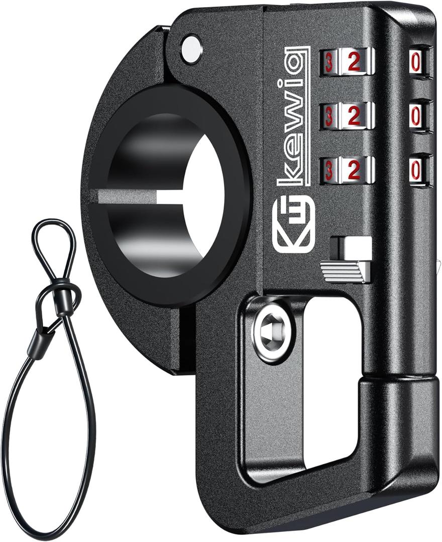 Kewig Aluminum Alloy Anti-Theft Motorcycle Bike Helmet Lock | CNC Machining, with 3 Digit Combination Lock, for 0.875"/1"/1.125" Diameter Handlebar Round Rail, for Bicycle Scooter E-bike