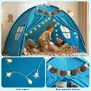 Full Size Bed Tent for Kids, Bed Tent Canopy Dream Playhouse Privacy Space Sleeping Tent with Stars Light & Flags, Toddler Large Floor Play Tent for Boy & Girl, Birthday Children‘s Gift, Blue, 77x55x52"