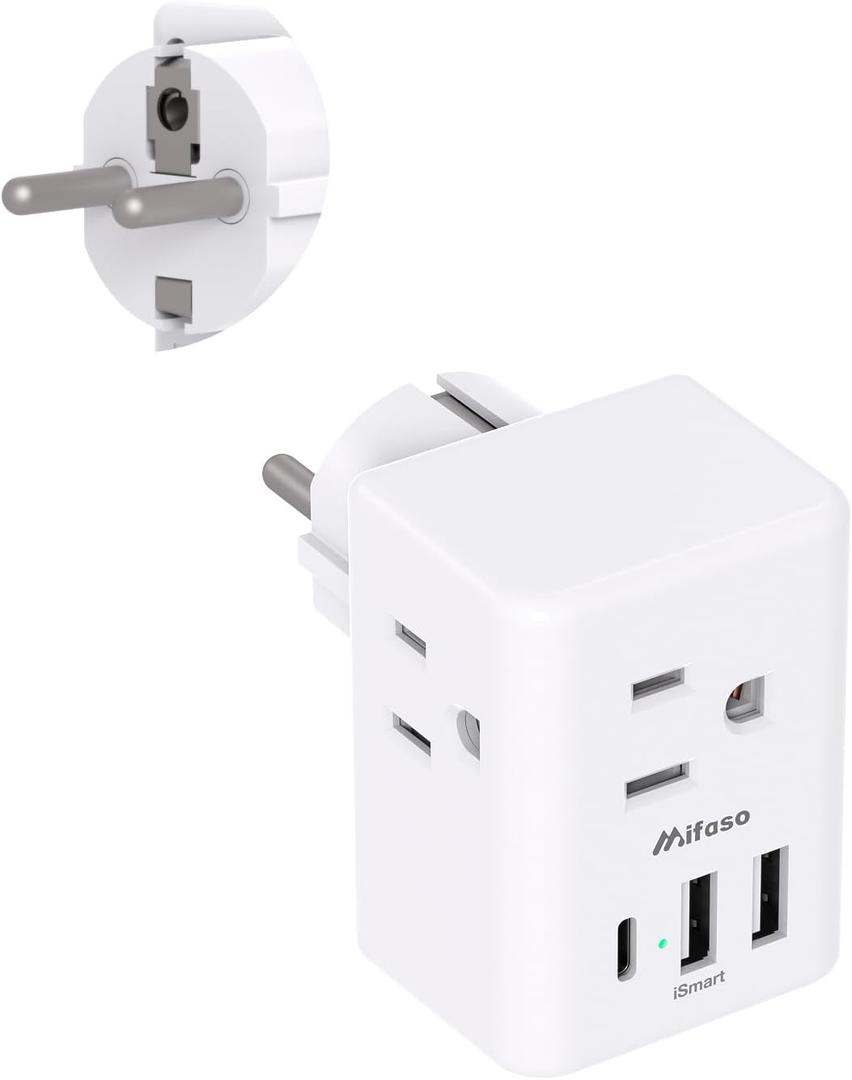 Spain Greece France Travel Power Adapter, Type E/F International Power Adapter with 3 Outlets 3 USB Charging Ports, Travel Essentials US to Europe Iceland Germany