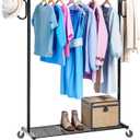 Clothing Clothes Rack on Wheels, Heavy Duty Portable Wardrobe for Hanging Clothes, Garment Rack with Bottom Mesh Shelf and 2 Hooks, Black