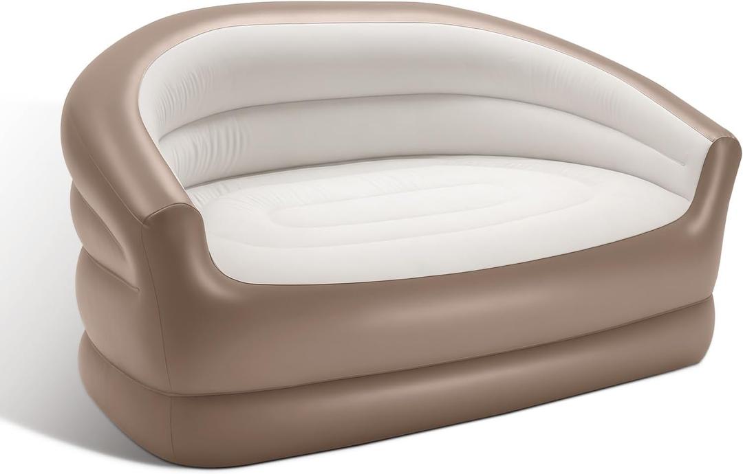 Twin Size Air Mattress Inflatable SofaDouble Inflatable Chair for Adults-Flodable Blow Up Couch Lounger-Portable Air Sofa for Indoor Living/Outdoor ActivitiesLight Brown