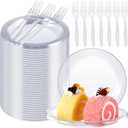 Hushee 600 Pcs 6 Inch Plastic Dessert Plates with Forks for Cake Appetizer, 300 Disposable Plates and 300 Plastic Forks for Wedding Birthday Party Event Bulk (Clear)