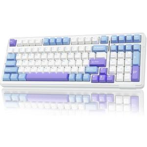 AULA F99 Wireless Mechanical Keyboard,Tri-Mode BT5.0/2.4GHz/USB-C Hot Swappable Custom Keyboard,Pre-lubed Linear Switches,Gasket Structure,RGB Backlit Gaming Keyboard for PC/Tablet/Xbox/PS4/PS5 (Blue&Purple&White)