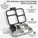 Stainless Steel Bento Box for Kids Adults with Silicone Container, Leak Proof 4 Compartments Metal Lunch Box, Removable Silicone Seal & Clear Lid Food Container for School Office, BPA-Free(Black)