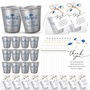Roshtia 30 set Graduation Party Favors for Guest Class of 2026 Graduation Gifts Bulk Inspirational Stainless Steel Shot Glasses with Thank You Gift Cards Bags Party Decoration(Blue)